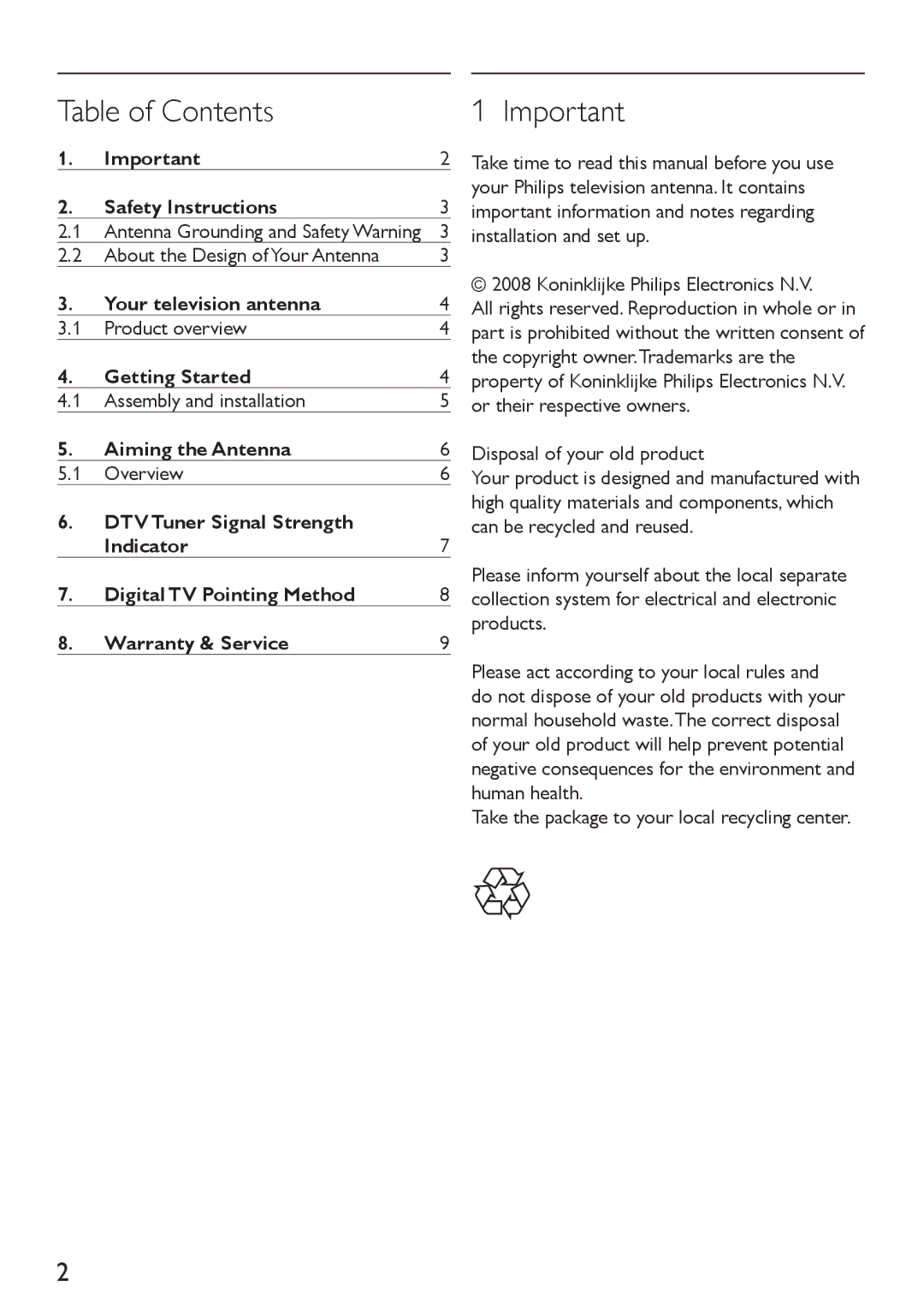 Philips SDV4310/27 manual Table of Contents 