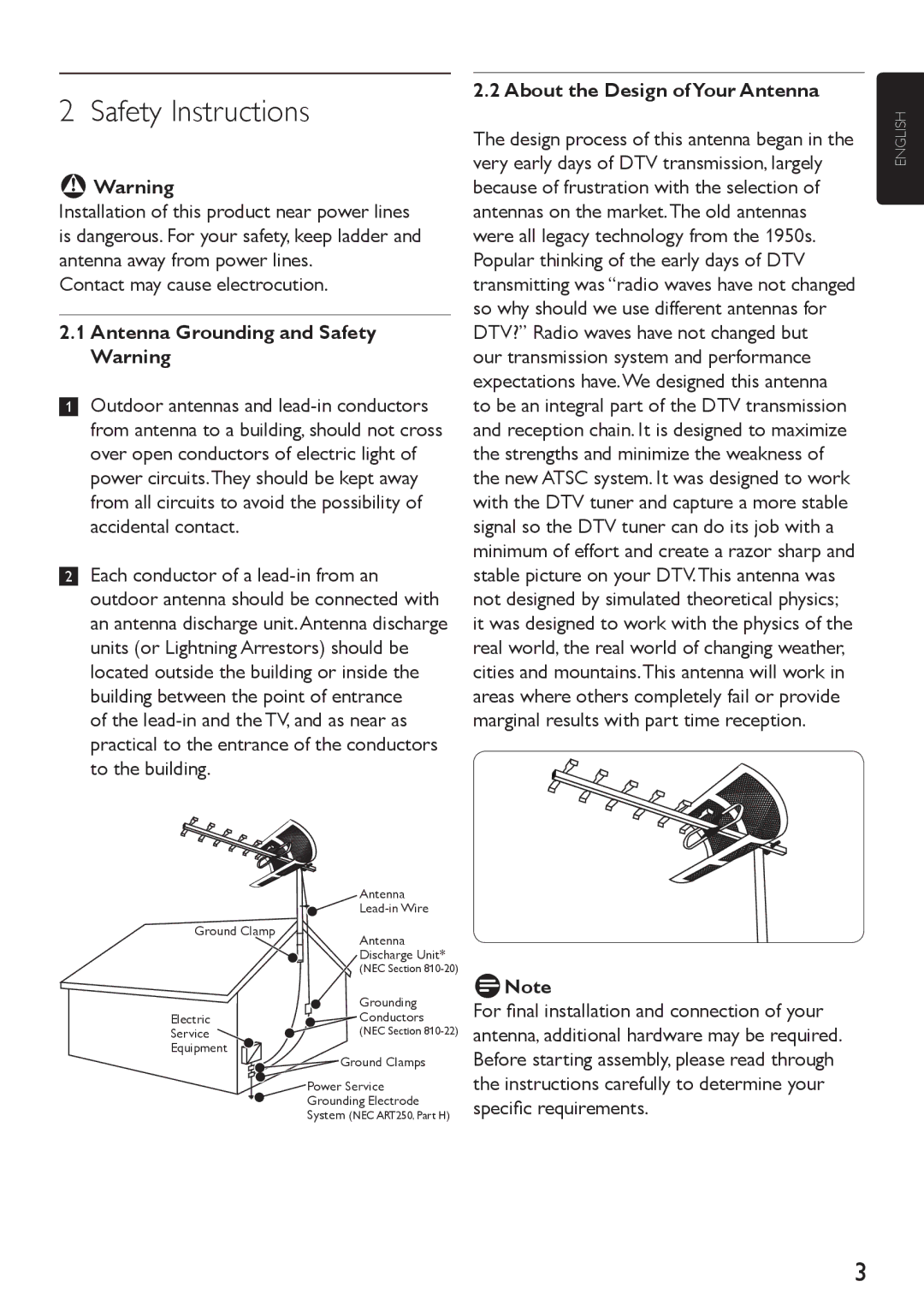 Philips SDV4310/27 manual Safety Instructions, Contact may cause electrocution, Antenna Grounding and Safety Warning 