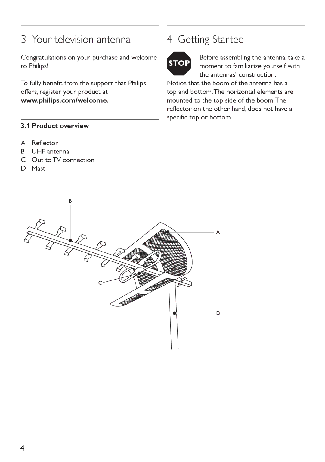 Philips SDV4310/27 manual Your television antenna, Getting Started, Product overview 