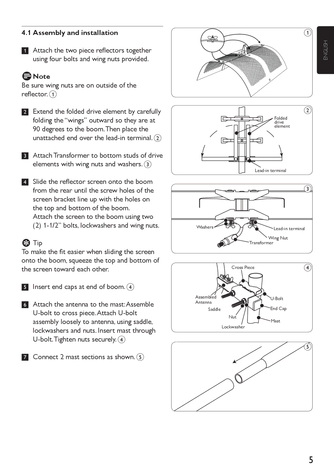 Philips SDV4310/27 manual Assembly and installation, Be sure wing nuts are on outside of the reflector 