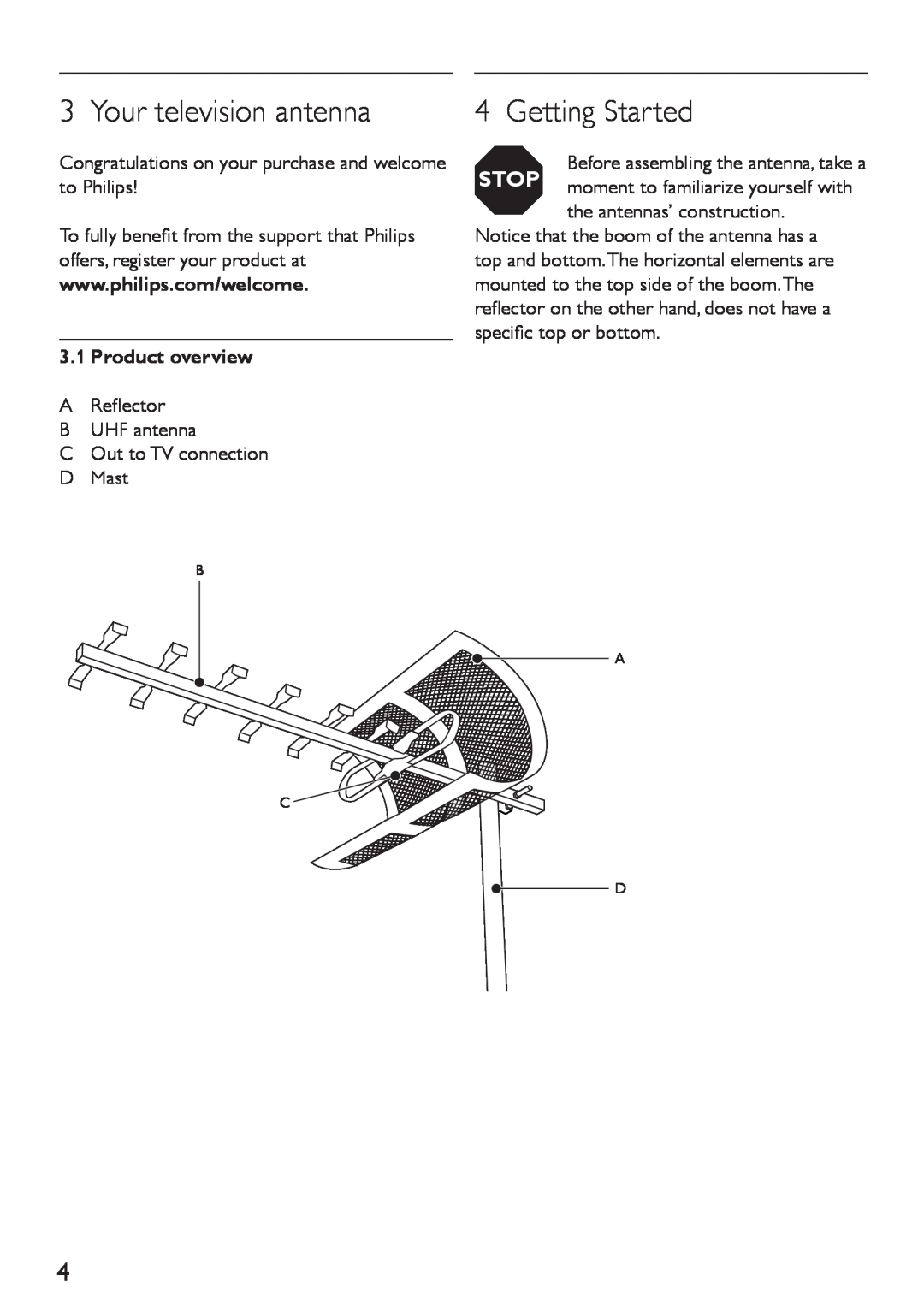 Philips SDV4310/27 manual Your television antenna, Getting Started 