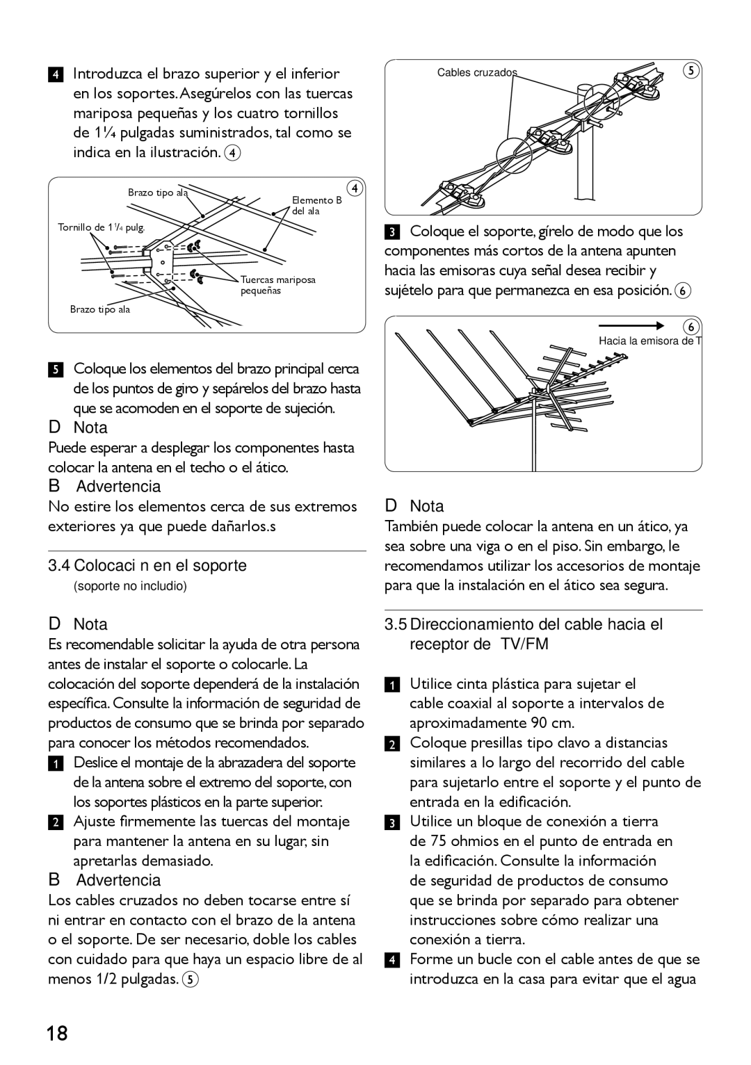 Philips SDV4400/27 manual Advertencia, Colocación en el soporte, Apretarlas demasiado 