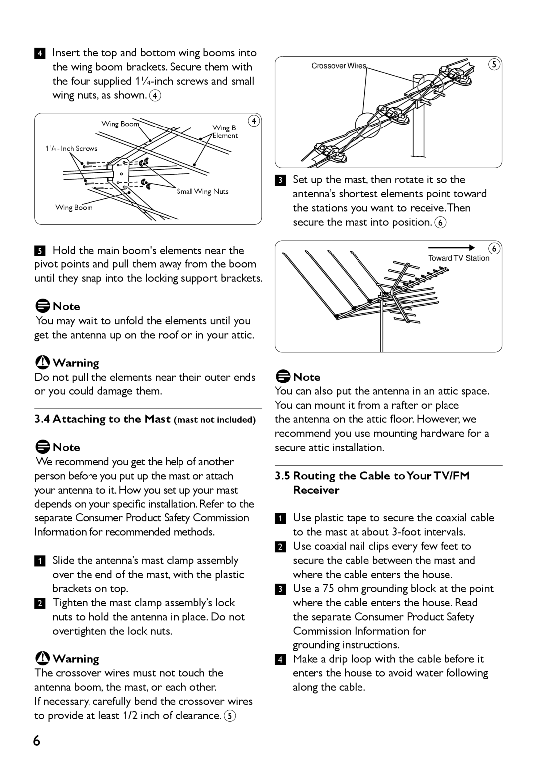 Philips SDV4400/27 Four supplied 1¼-inch screws and small Wing nuts, as shown, Attaching to the Mast mast not included 