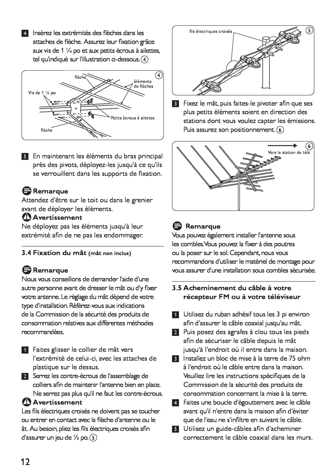 Philips SDV4400/27 manual 3.4Fixation du mât mât non inclus DRemarque, BAvertissement 