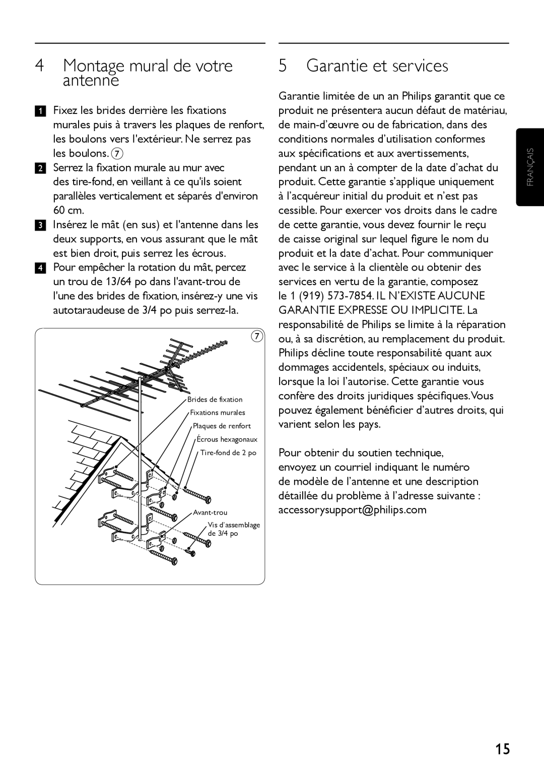 Philips SDV4401/27 manual Montage mural de votre antenne, Garantie et services, 60 cm 