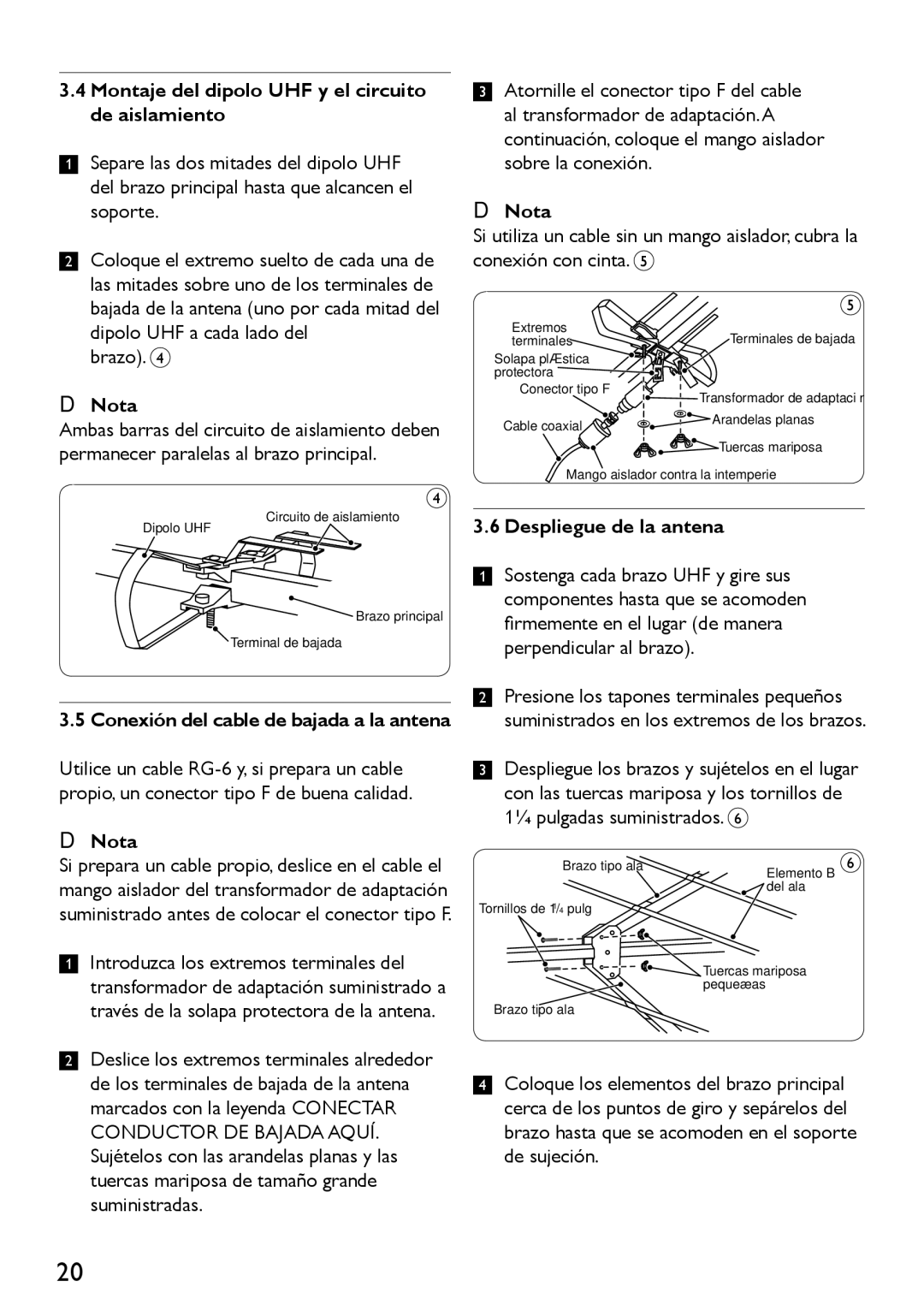 Philips SDV4401/27 manual Montaje del dipolo UHF y el circuito de aislamiento, Despliegue de la antena 