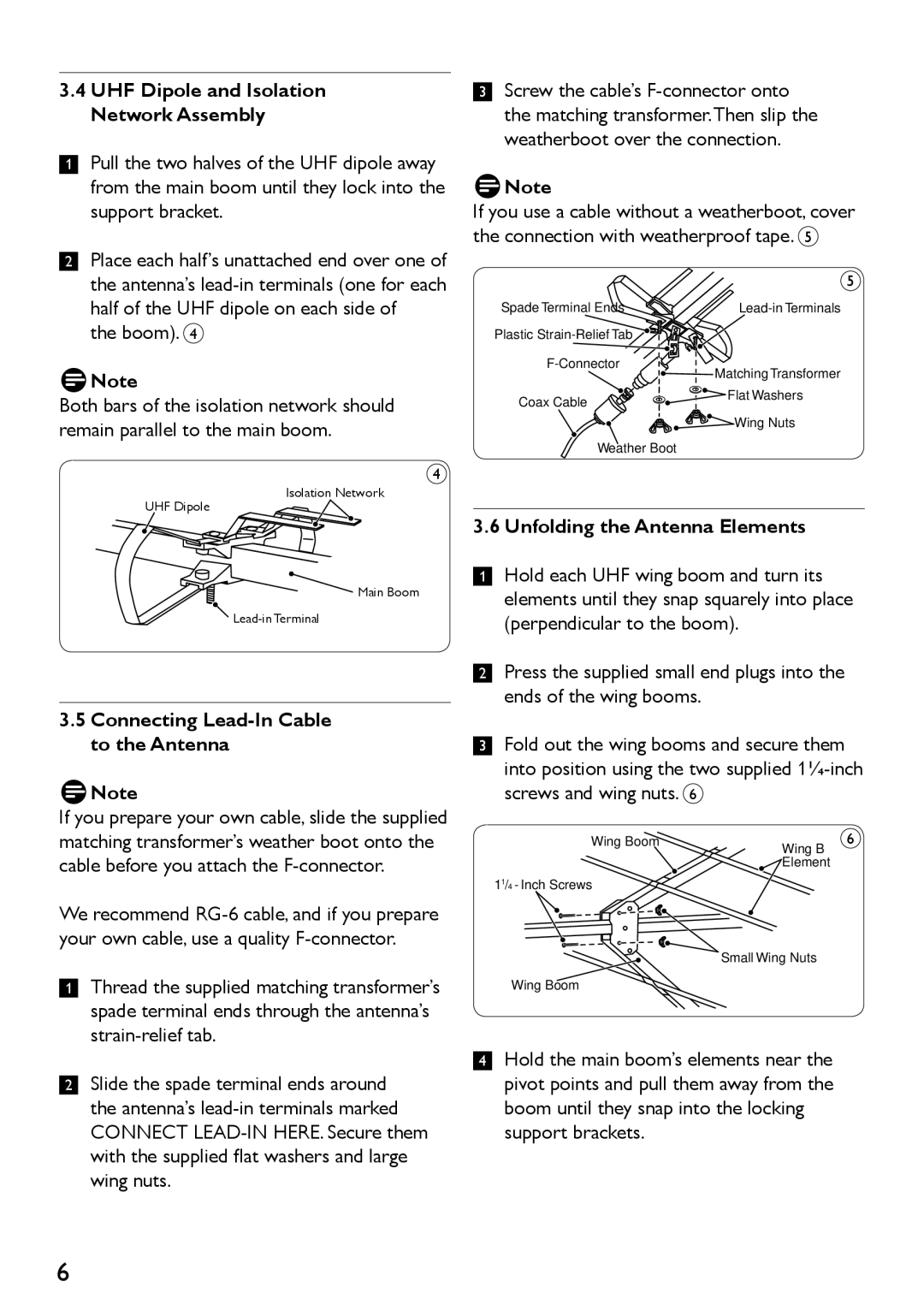 Philips SDV4401/27 manual UHF Dipole and Isolation Network Assembly, Boom, Connecting Lead-In Cable to the Antenna 