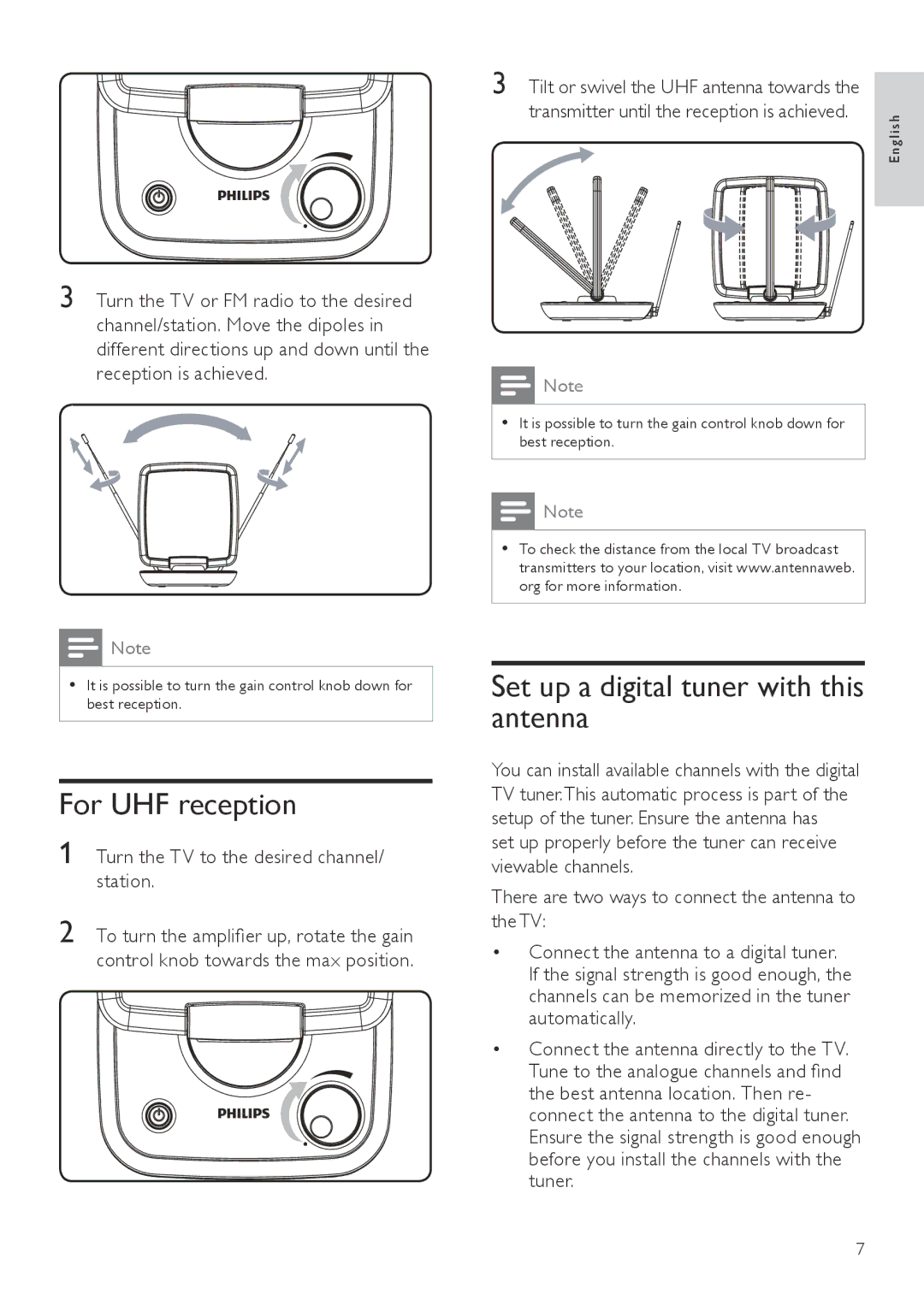 Philips SDV6122/27 user manual For UHF reception, Set up a digital tuner with this antenna 