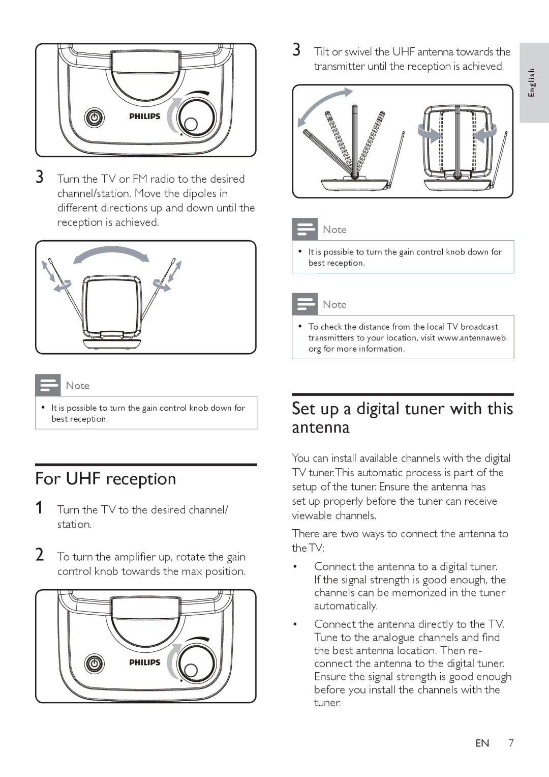 Philips SDV6122T/27 user manual For UHF reception, Set up a digital tuner with this antenna 