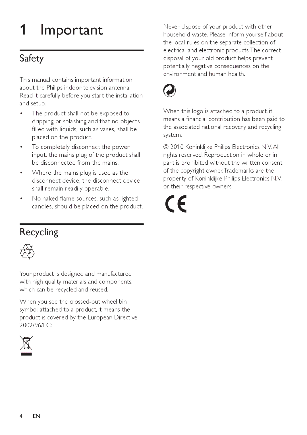 Philips SDV6224/12 user manual Safety, Recycling 