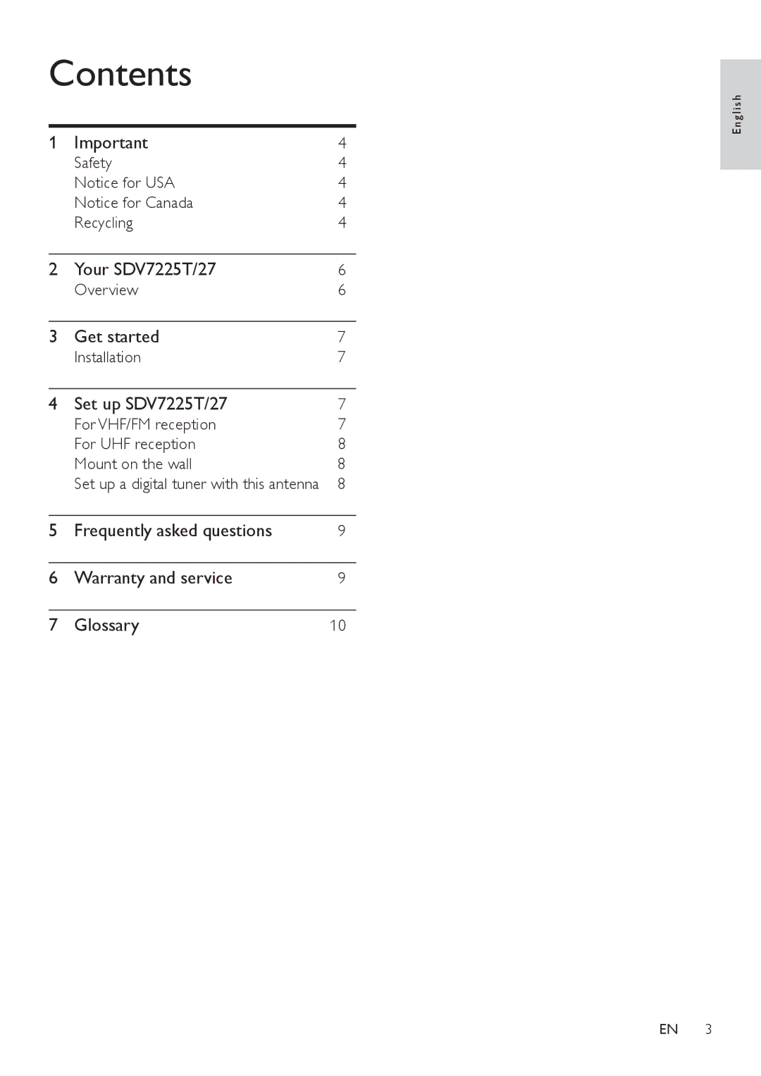 Philips SDV7225T/27 user manual Contents 