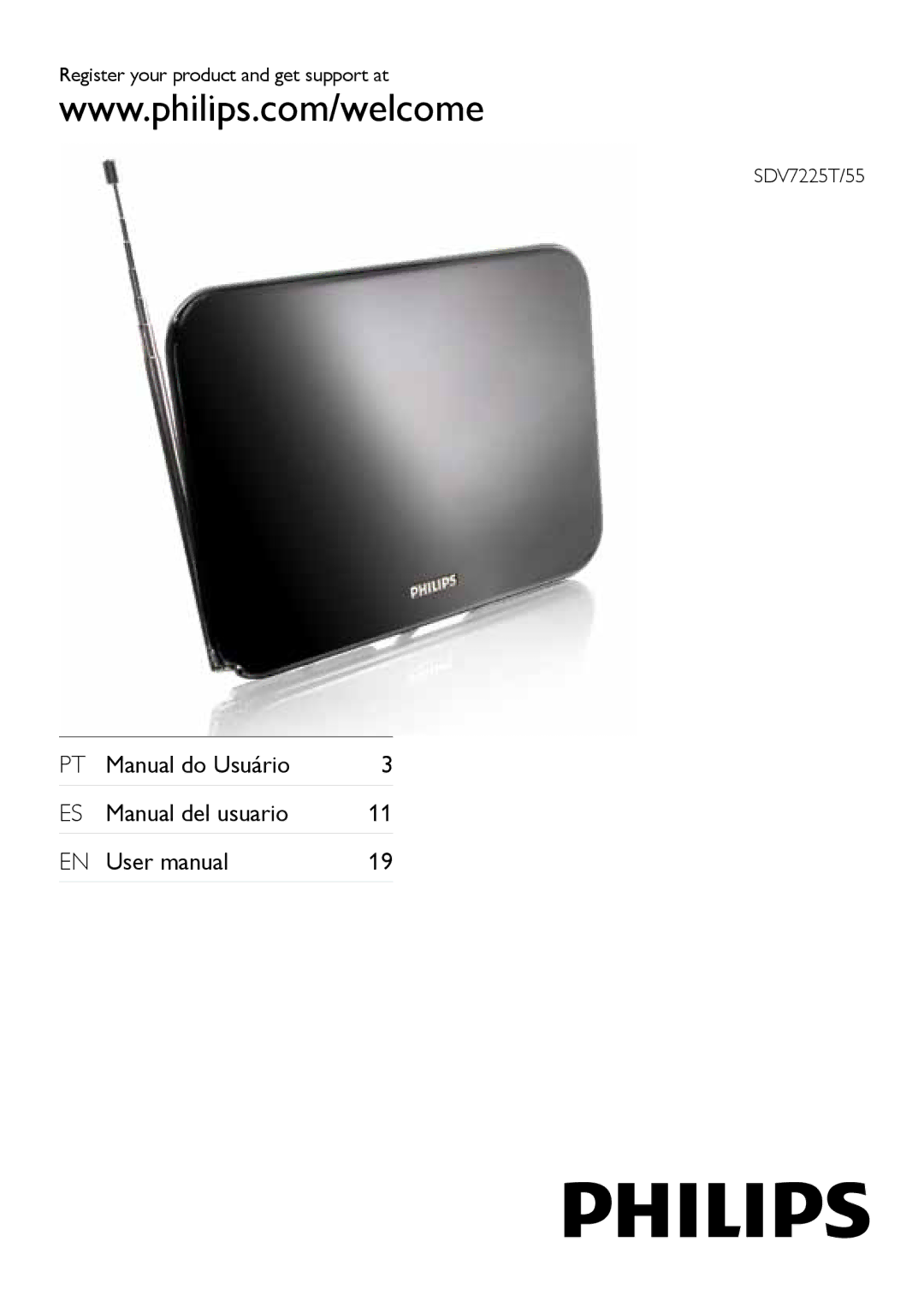 Philips user manual Register your product and get support at SDV7225T/55 