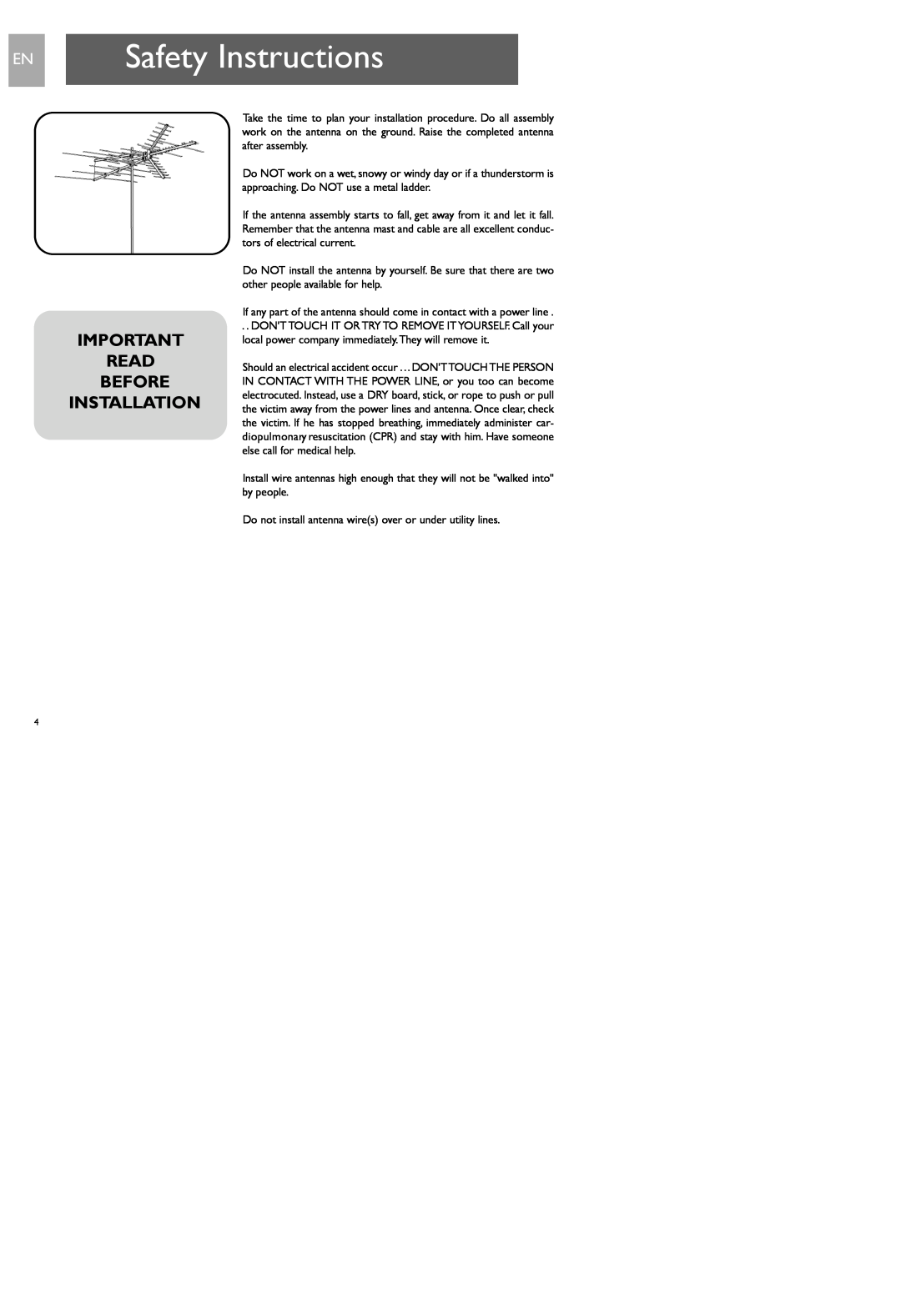 Philips SDV7700K/17 user manual Safety Instructions, Read Before Installation 