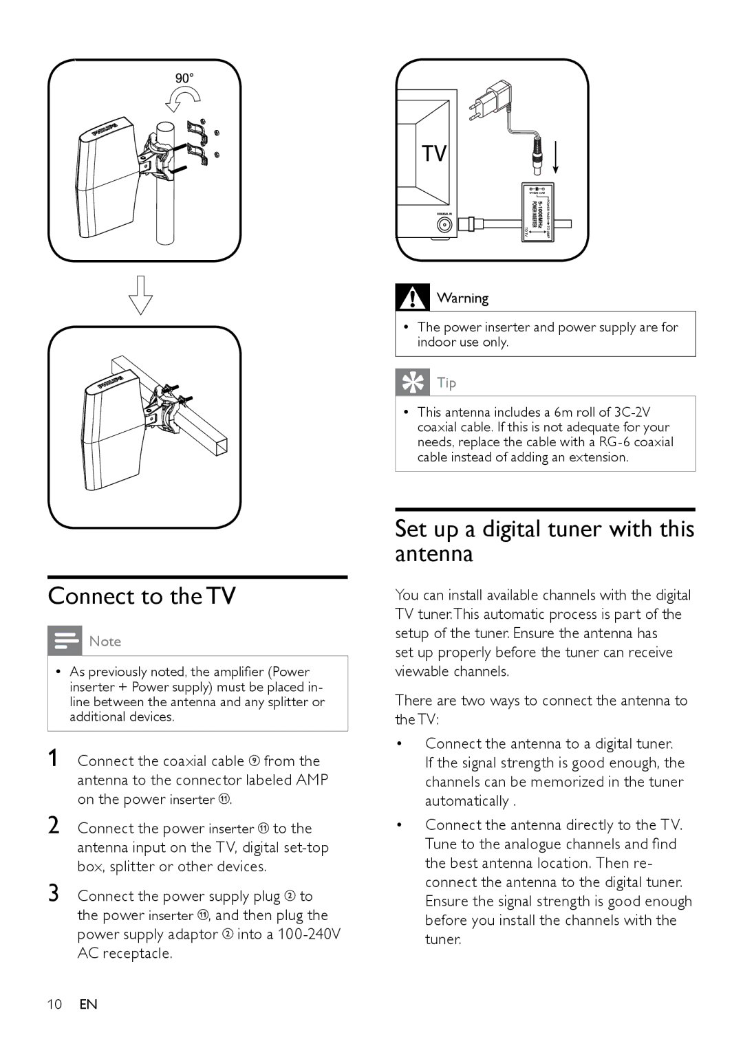 Philips SDV8622/12 user manual Connect to the TV, Set up a digital tuner with this antenna 