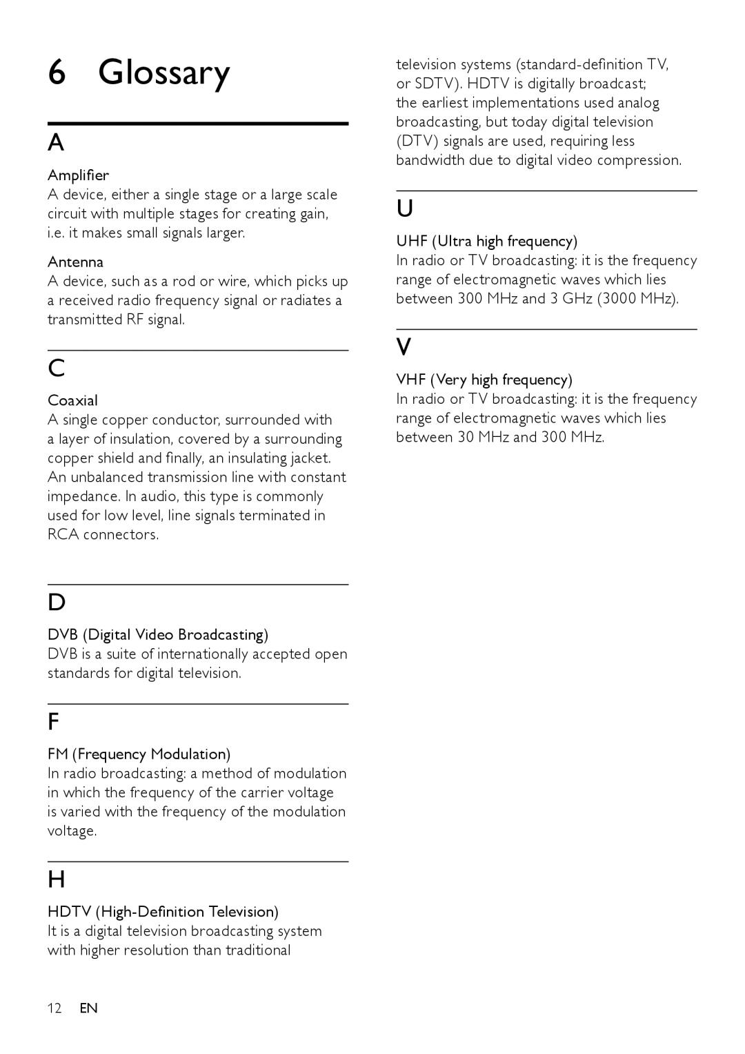 Philips SDV8622/12 user manual Glossary, Amplifier 