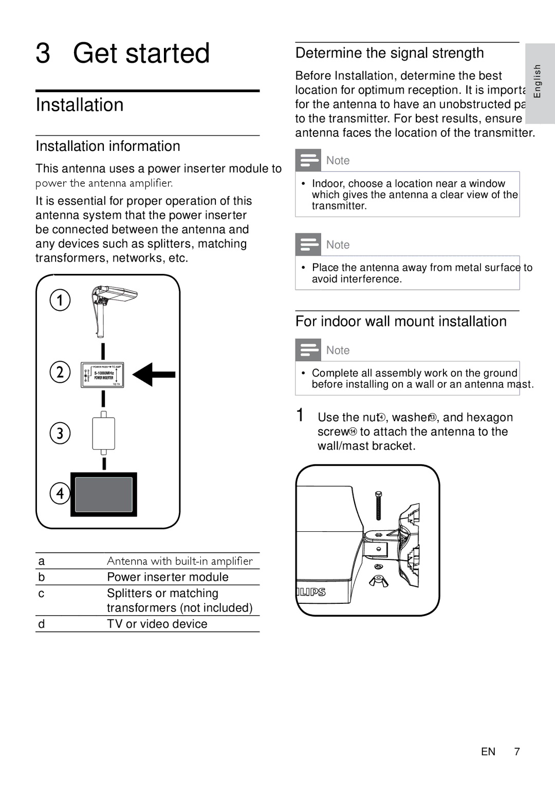 Philips SDV8622/12 user manual Get started, Installation information, Determine the signal strength 