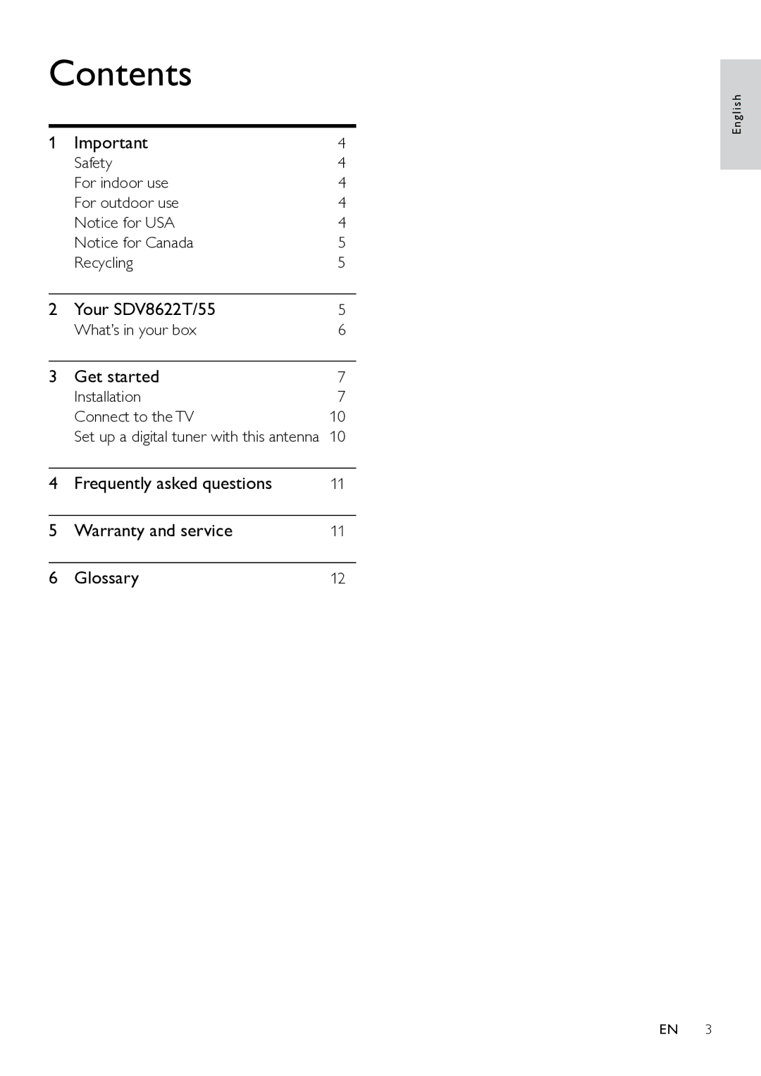 Philips SDV8622T/55 user manual Contents 