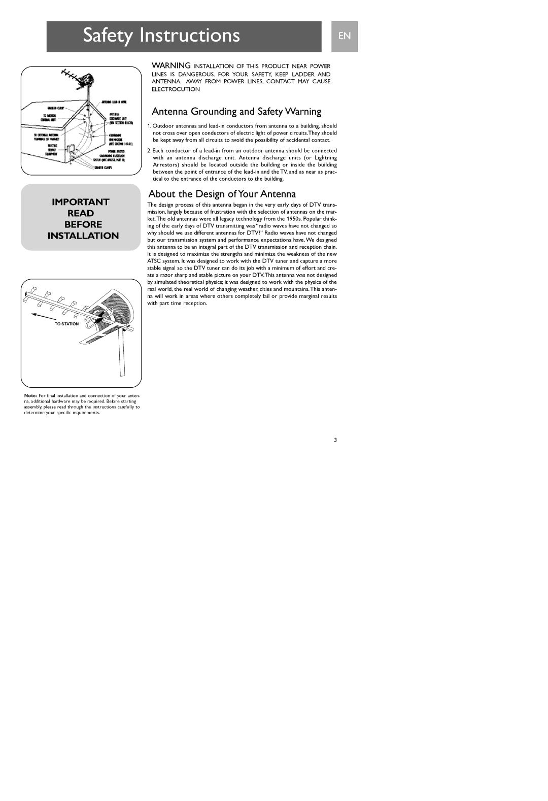 Philips SDV9201/17 user manual Safety Instructions, Antenna Grounding and Safety Warning, About the Design of Your Antenna 