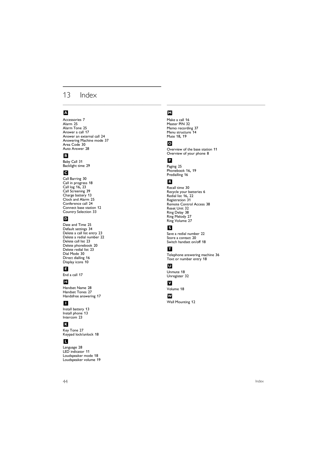 Philips SE 745 manual Index 