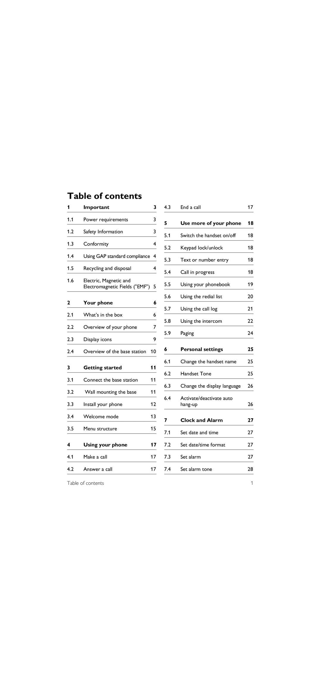 Philips SE155 manual Table of contents 