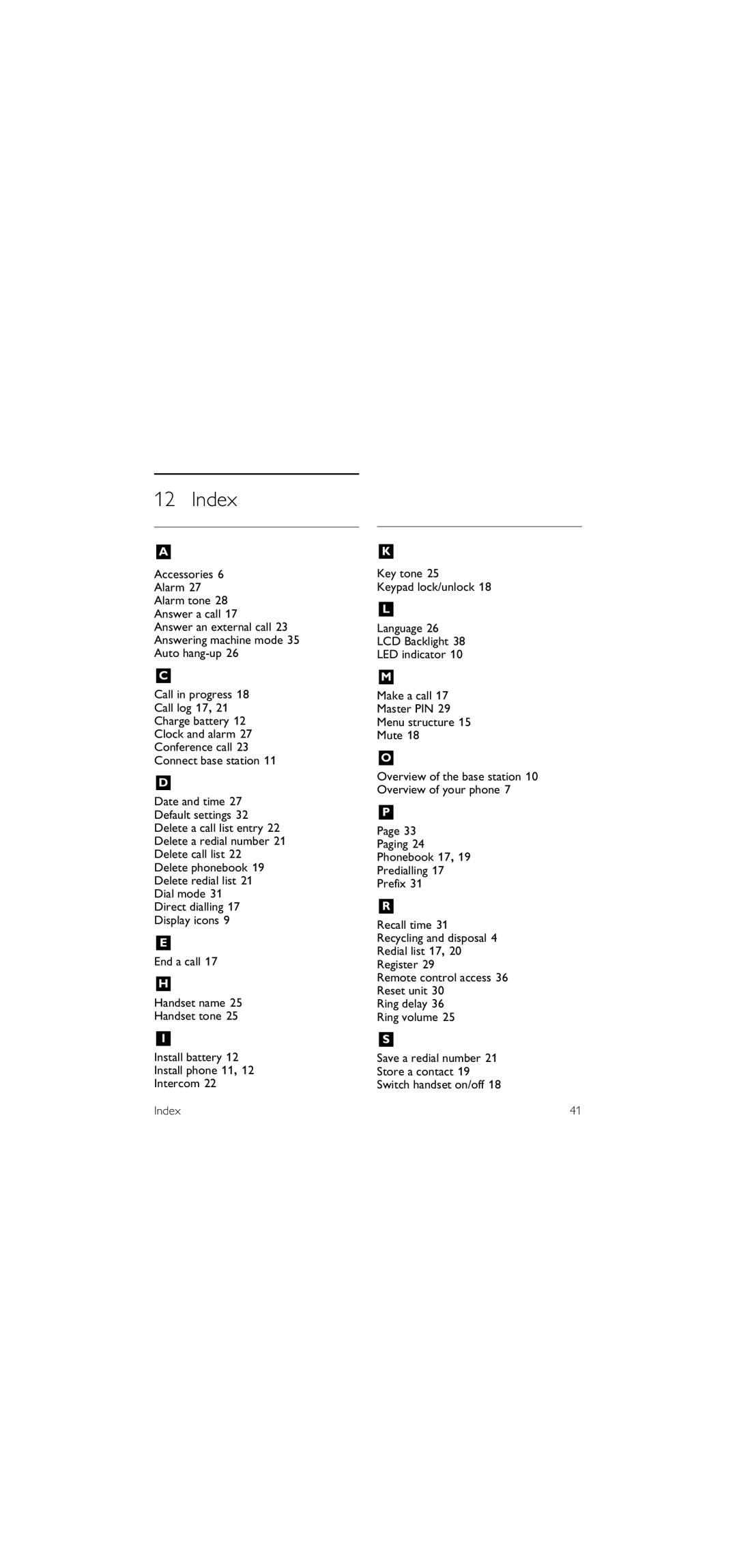 Philips SE155 manual Index 