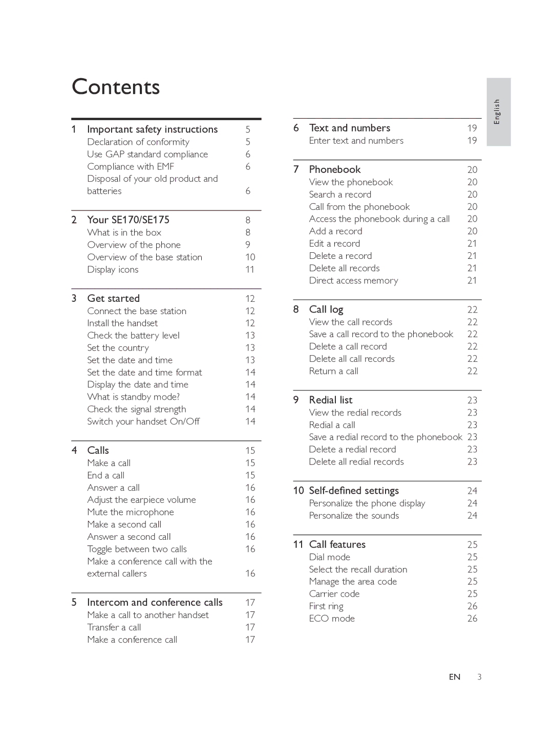 Philips SE175, SE170 user manual Contents 