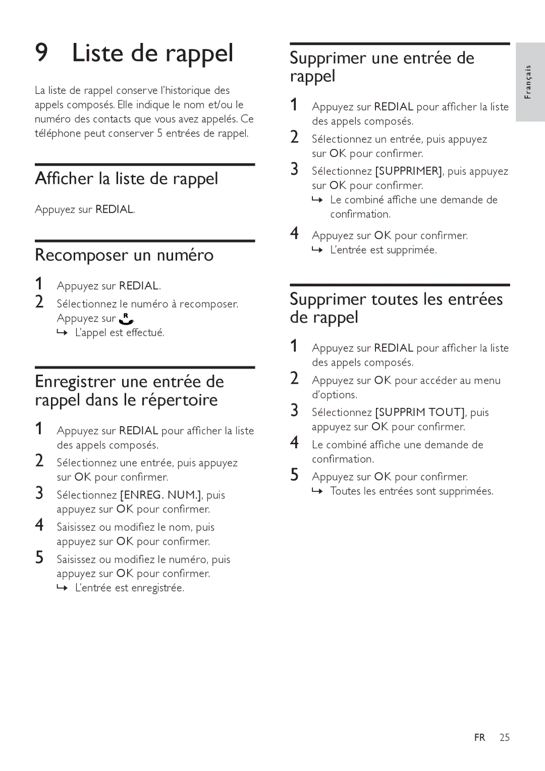 Philips SE171 manual Liste de rappel 