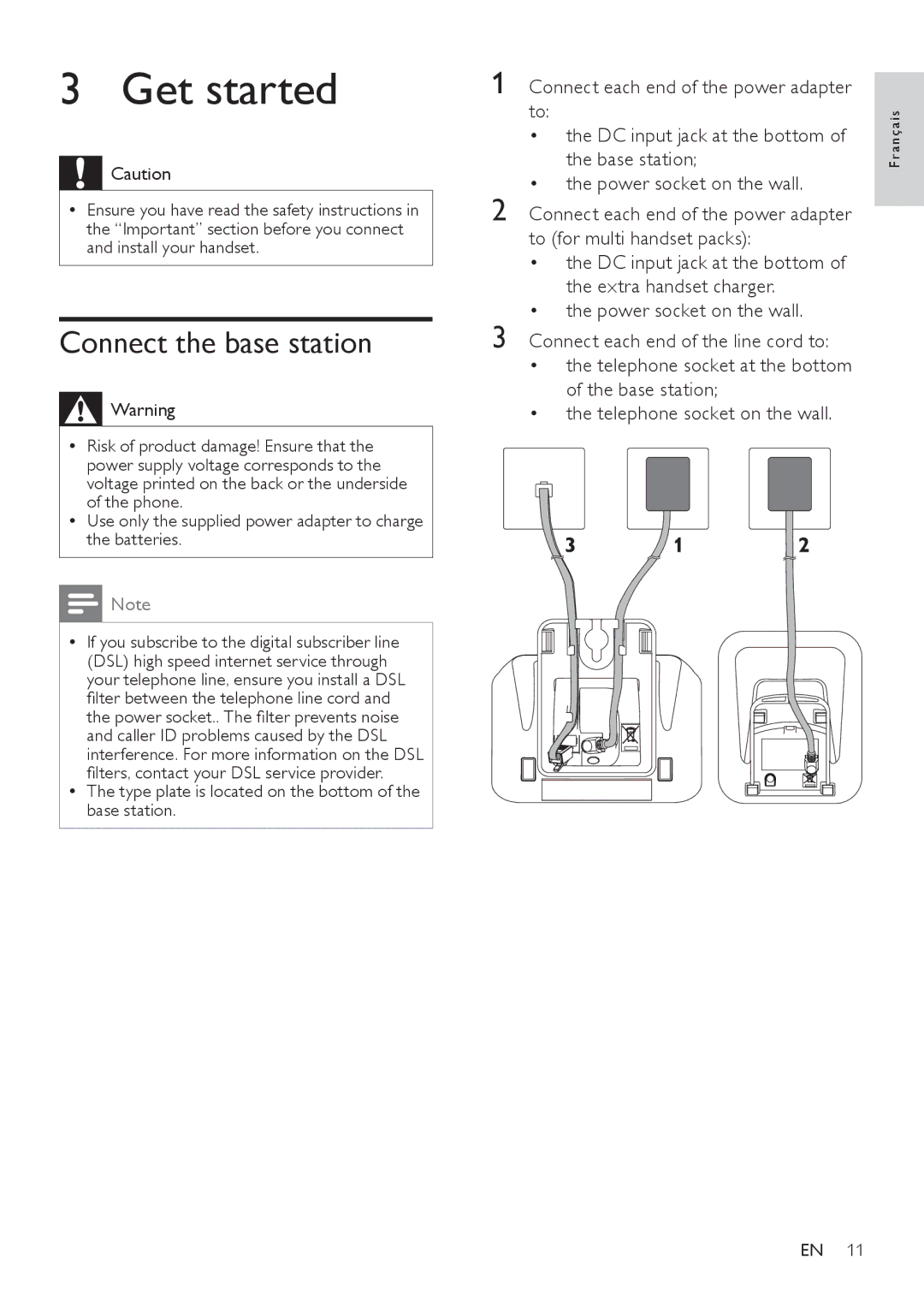 Philips SE171 user manual Get started, Connect the base station 