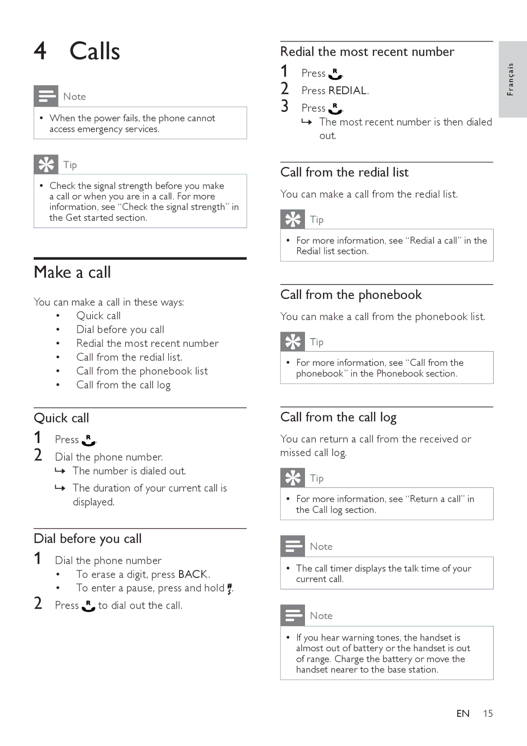 Philips SE171 user manual Calls, Make a call 