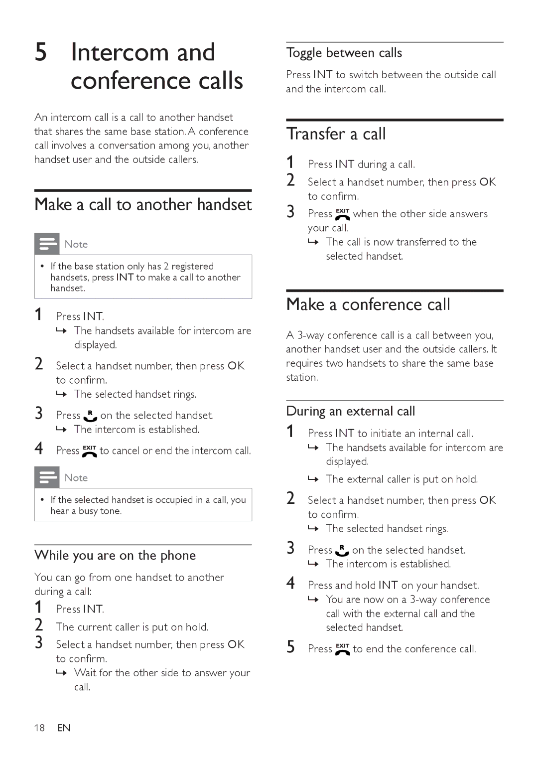 Philips SE171 user manual Make a call to another handset, Transfer a call, Make a conference call 