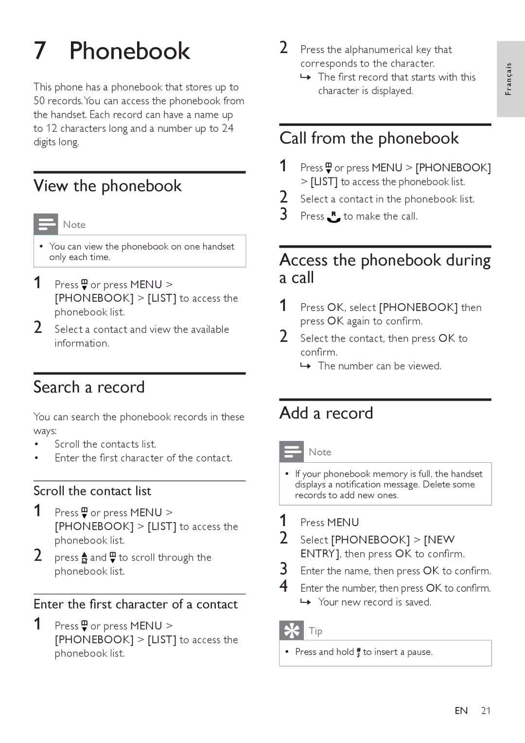 Philips SE171 user manual Phonebook 