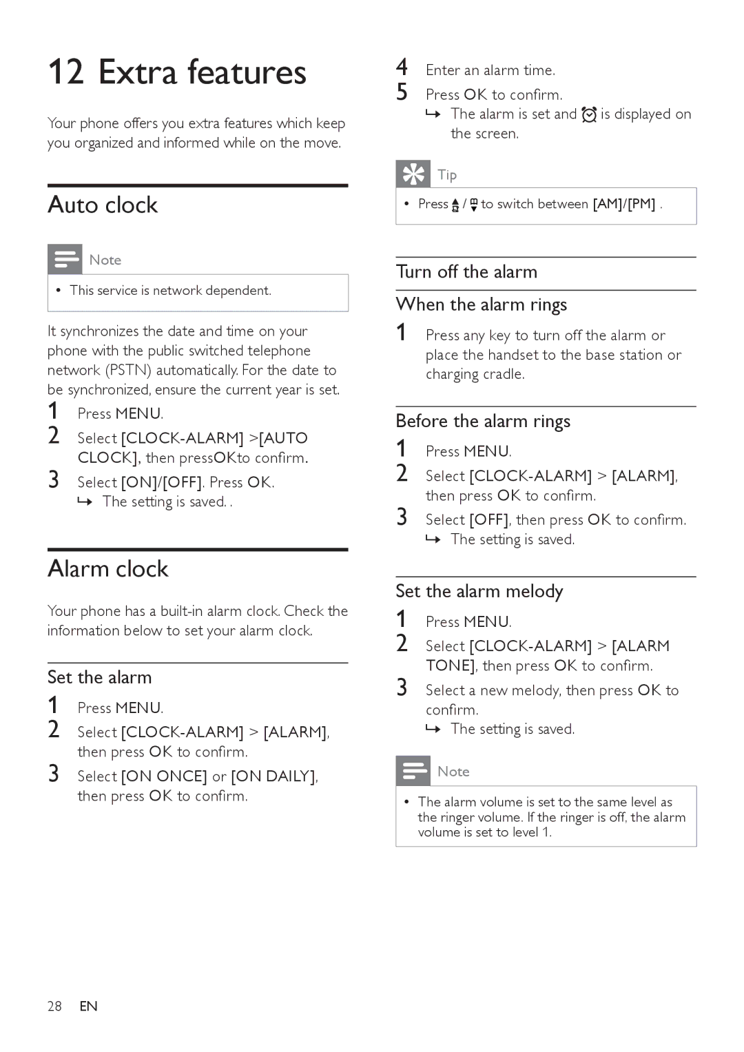 Philips SE171 user manual Extra features, Auto clock, Alarm clock 