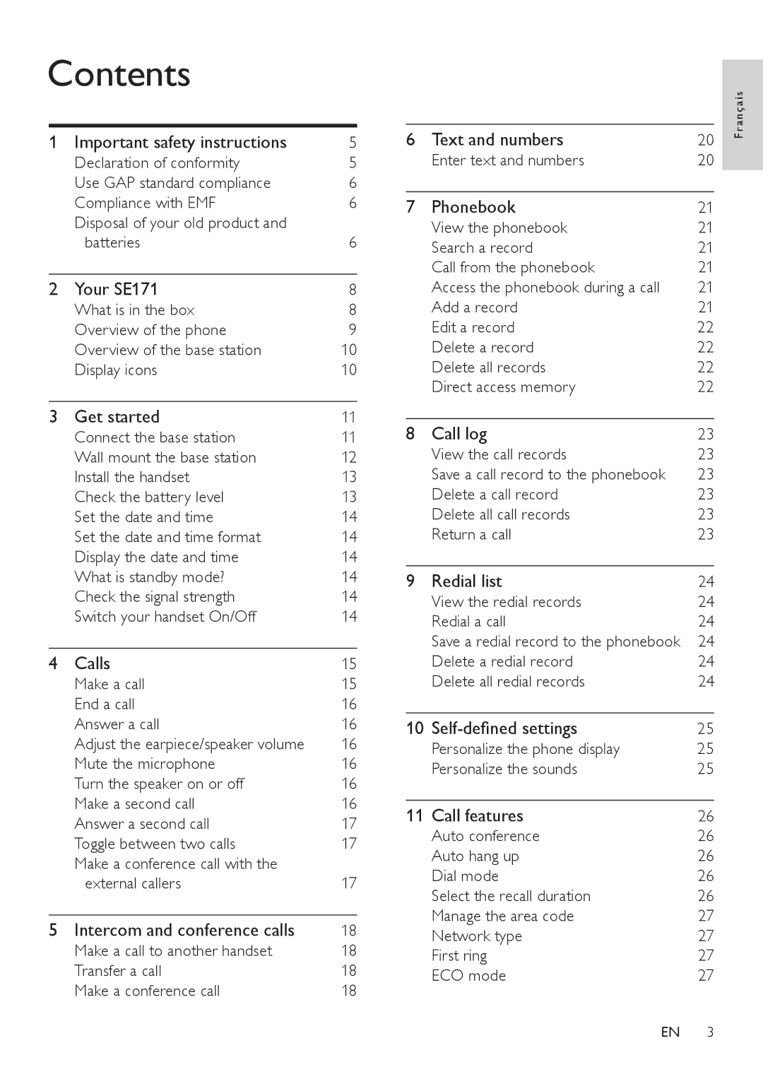 Philips SE171 user manual Contents 