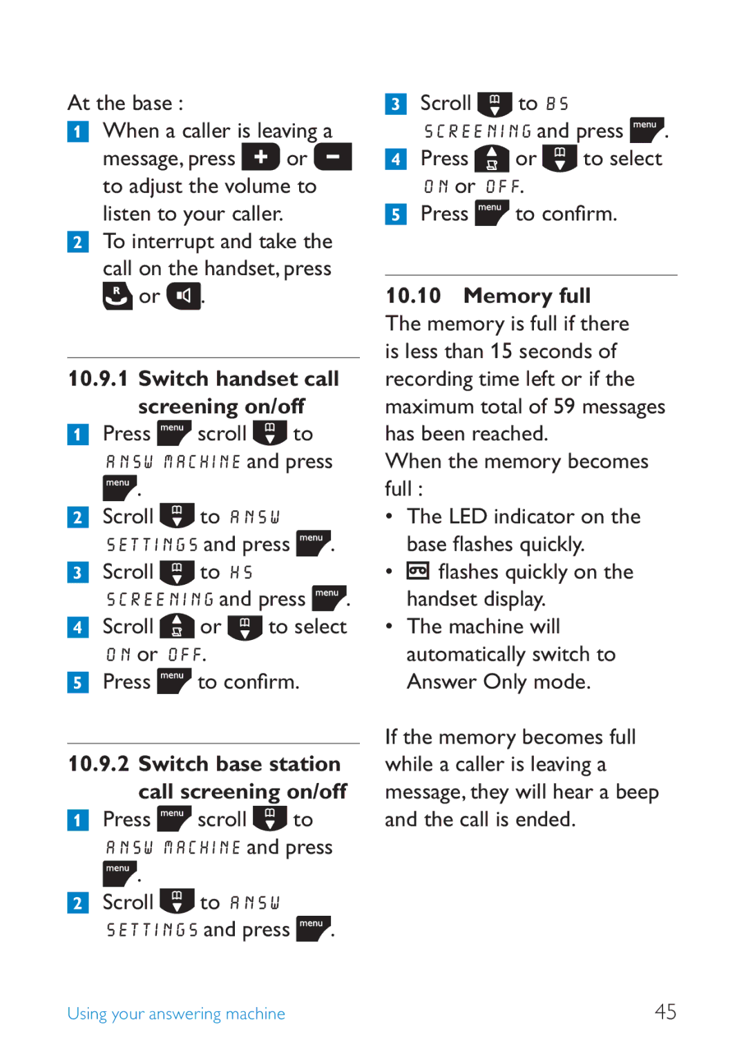 Philips SE245 manual Memory full 