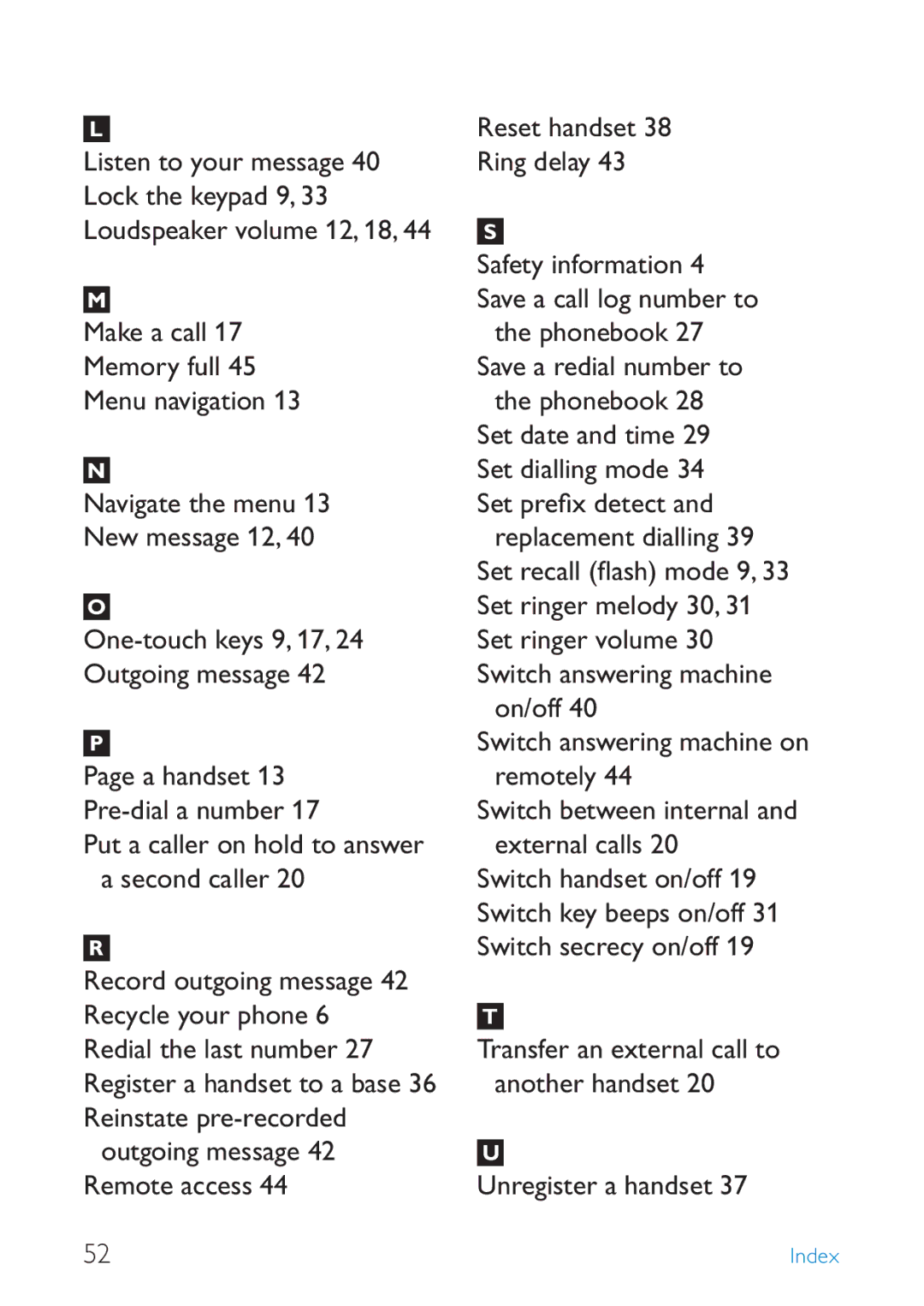 Philips SE245 manual Reset handset Ring delay 