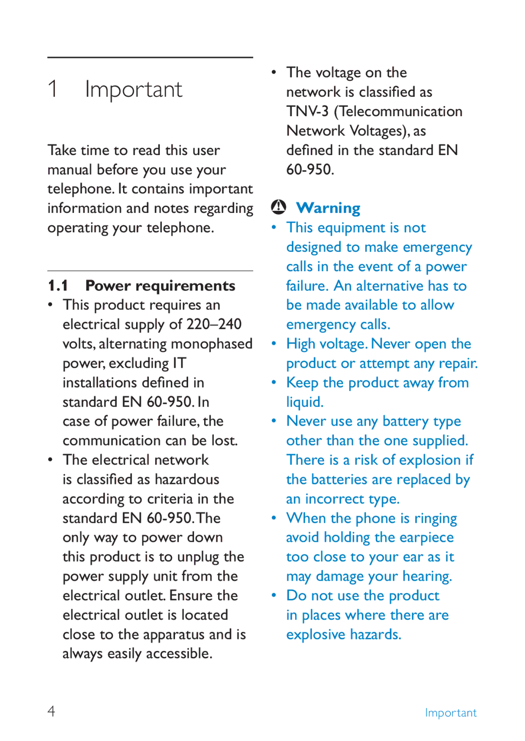 Philips SE245 manual Power requirements, Keep the product away from liquid 