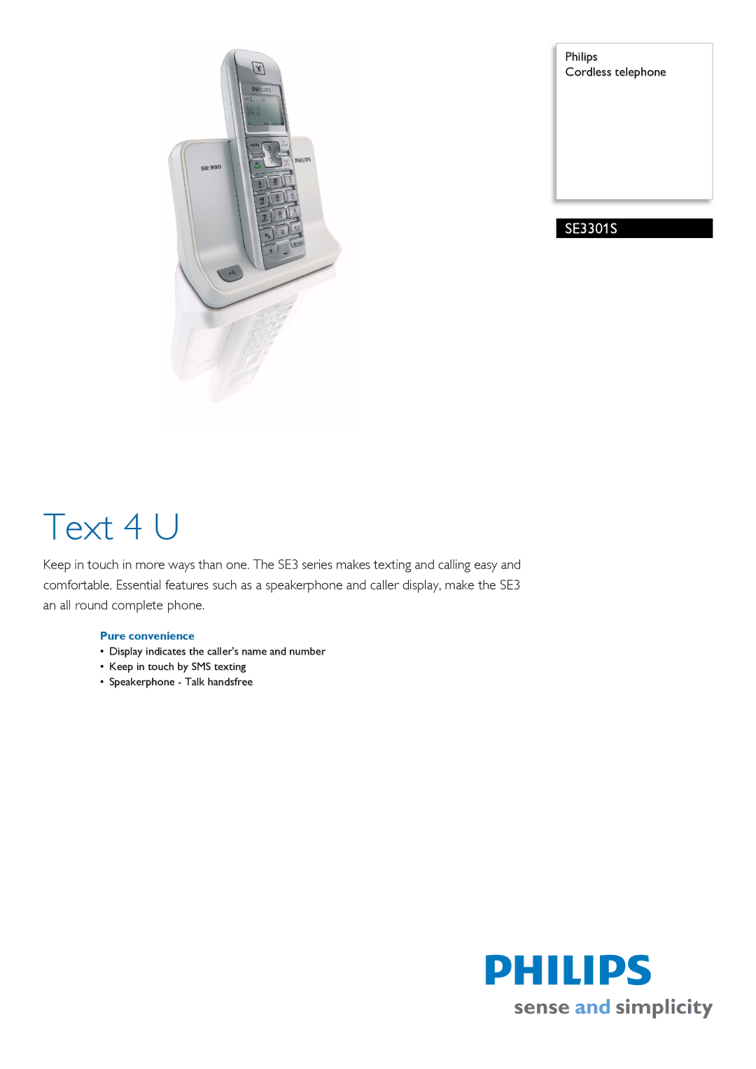 Philips SE3301S manual Text 4 U, Pure convenience 