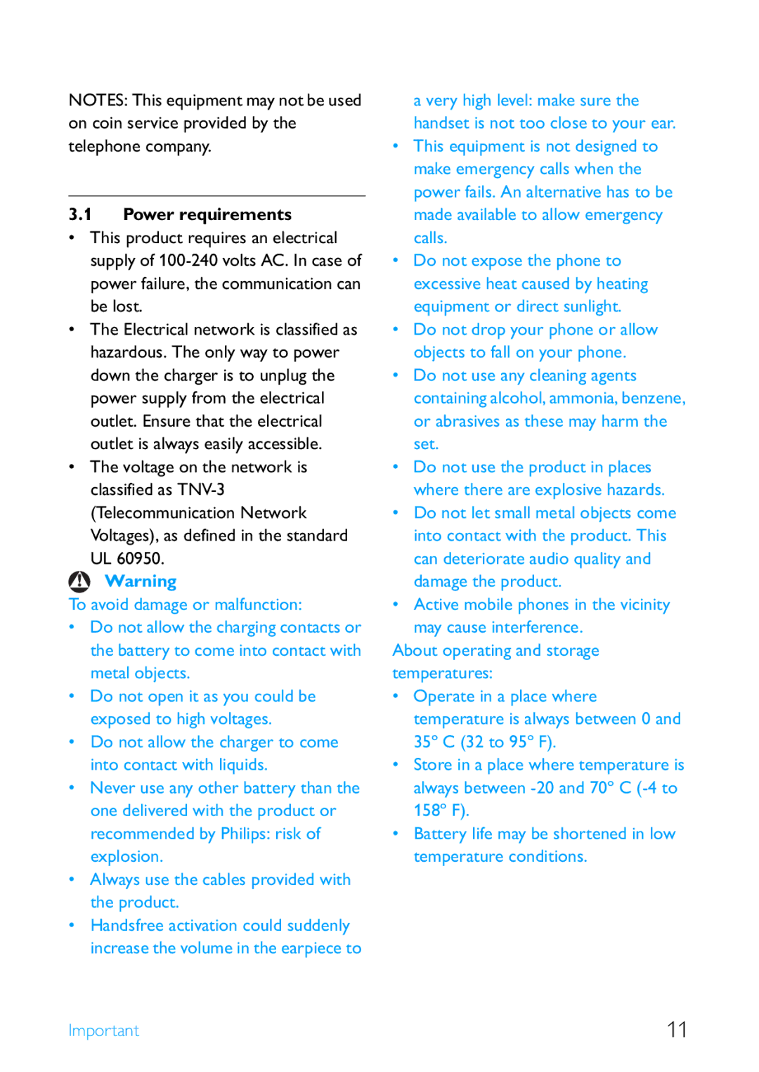 Philips SE4502B manual Power requirements 