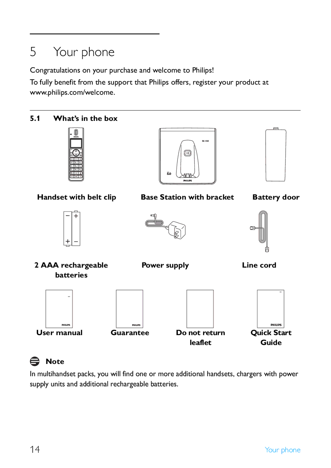 Philips SE4502B manual Your phone, Congratulations on your purchase and welcome to Philips 