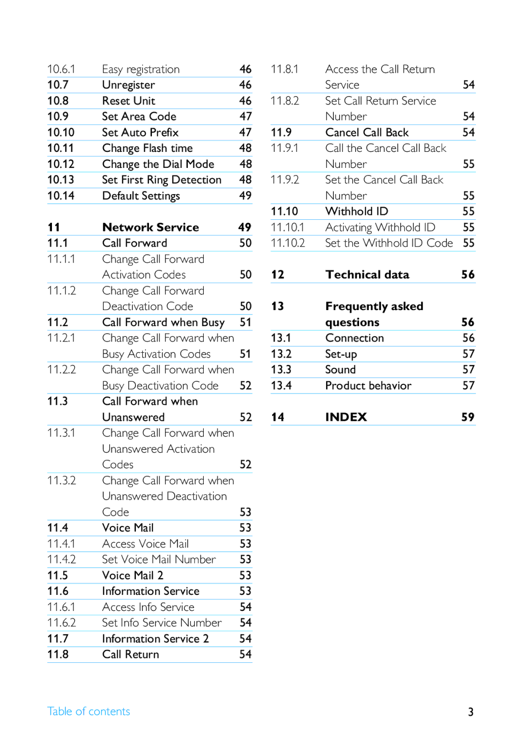 Philips SE4502B manual Network Service, Busy Activation Codes 11.2.2, Call Forward when Unanswered, Codes52 