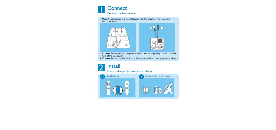 Philips SE4502B/17 user manual Connect, Install, Insert batteries 