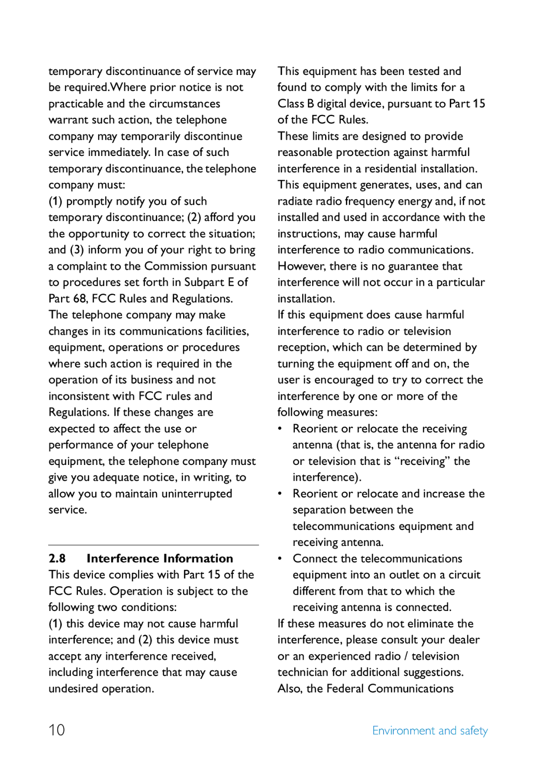 Philips SE455 manual Environment and safety 