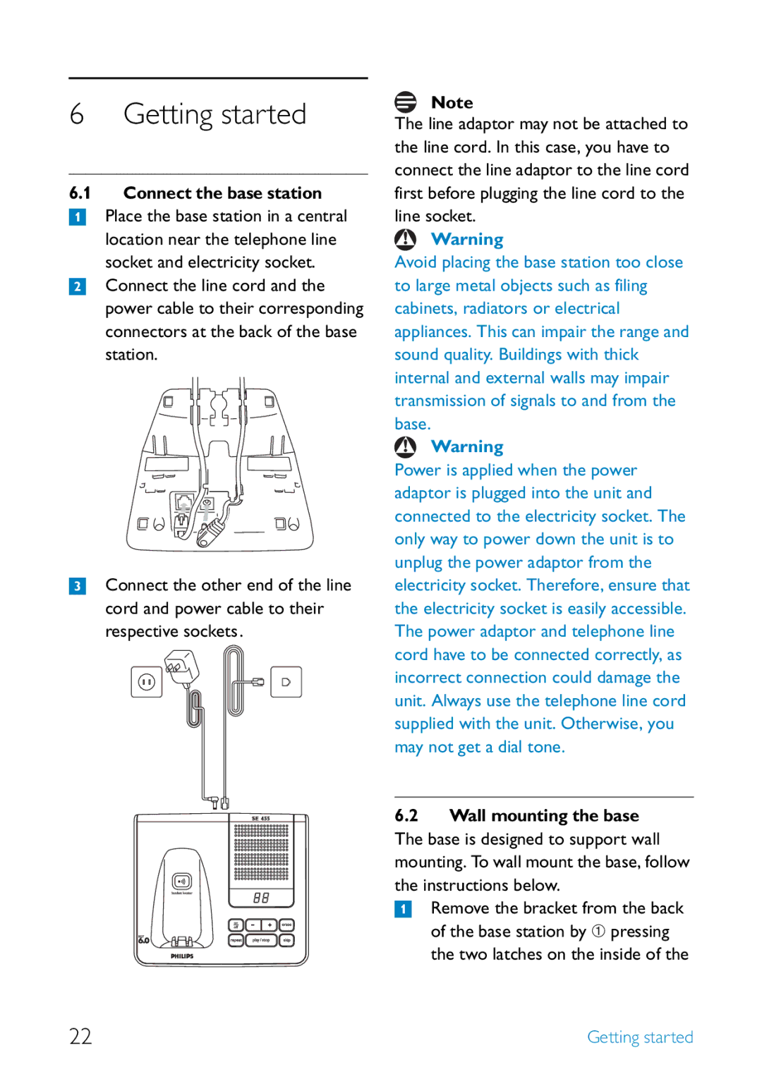 Philips SE455 manual Getting started 