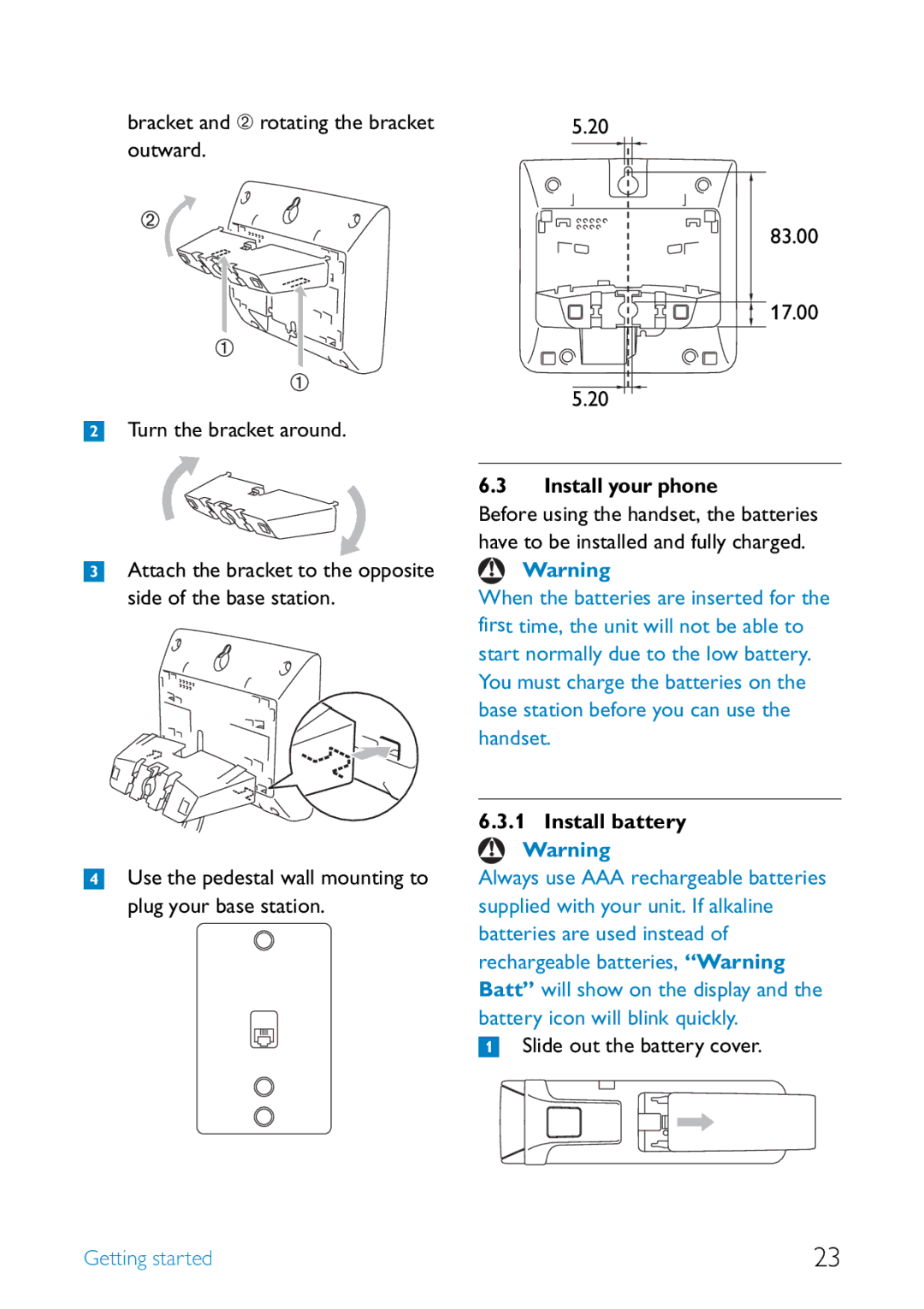 Philips SE455 manual Install your phone, Install battery, Slide out the battery cover 