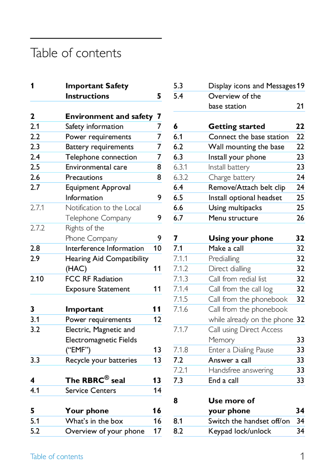 Philips SE455 manual Table of contents 