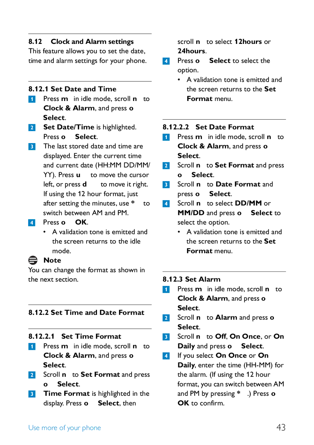 Philips SE455 manual Set Date and Time, Select Set Date/Time is highlighted. Press o Select, 24hours 