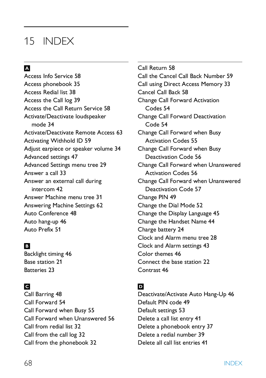 Philips SE455 manual Index, Mode 