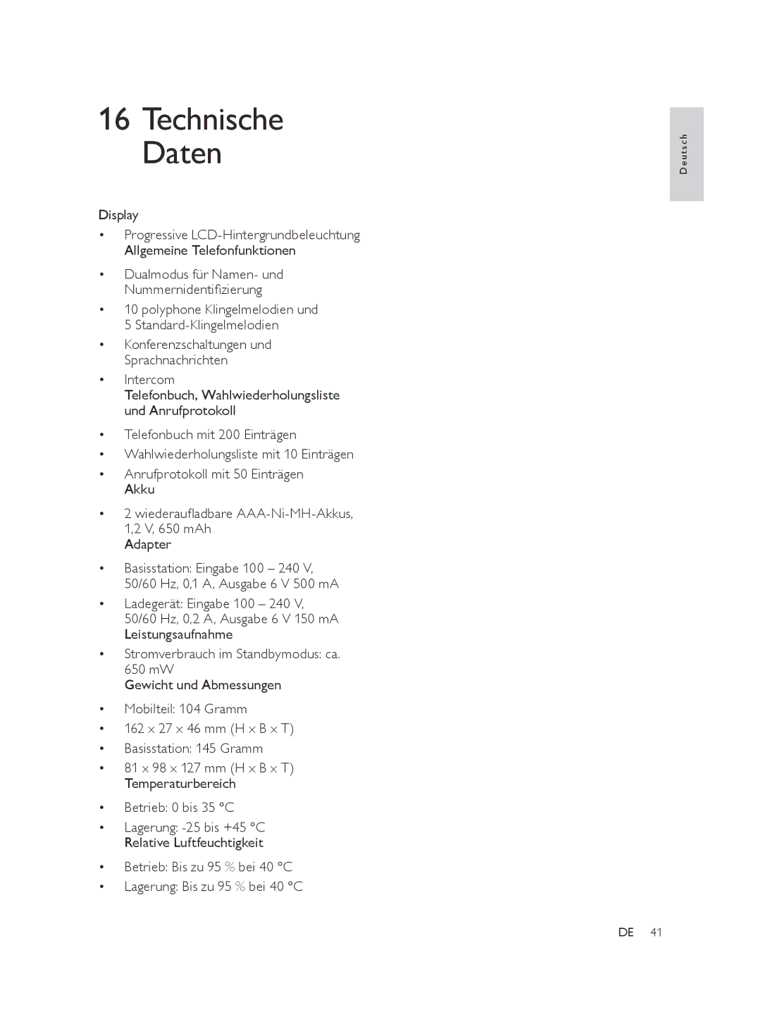 Philips SE565 manual Display, Dualmodus für Namen- und Nummernidentifizierung 