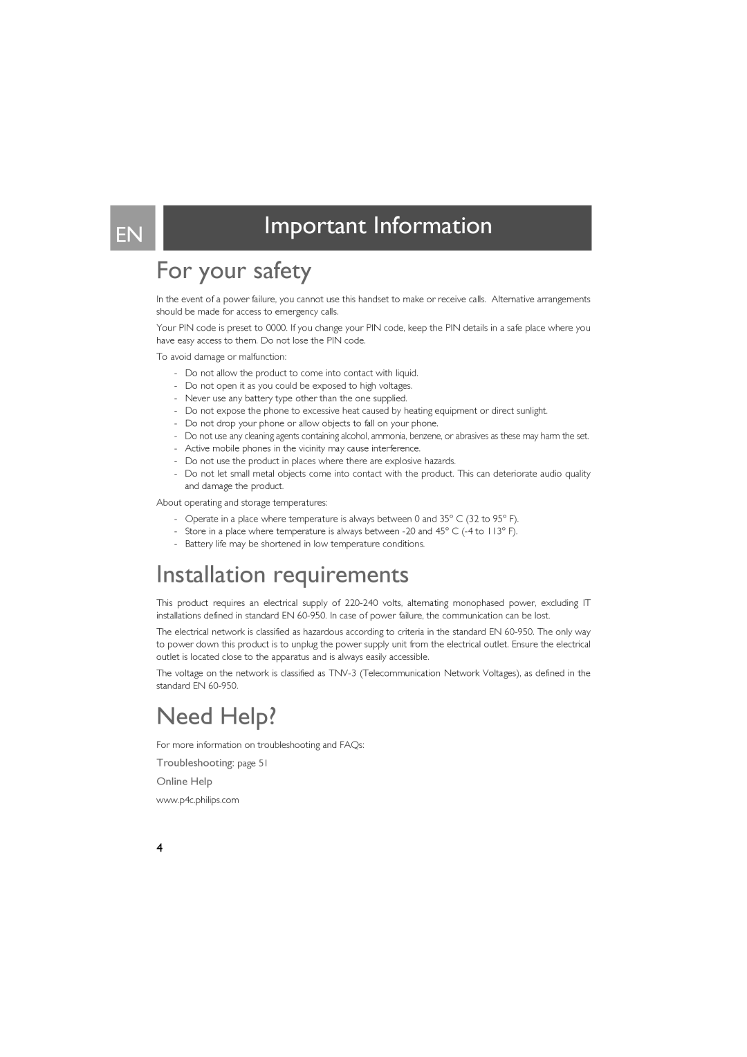 Philips SE630 manual Important Information, For your safety, Installation requirements, Need Help? 