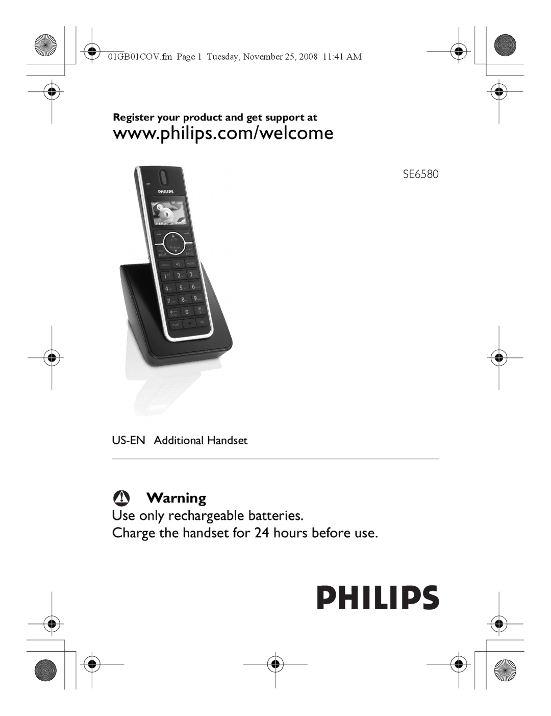 Philips SE6580B/37 manual SE6580 US-EN Additional Handset 